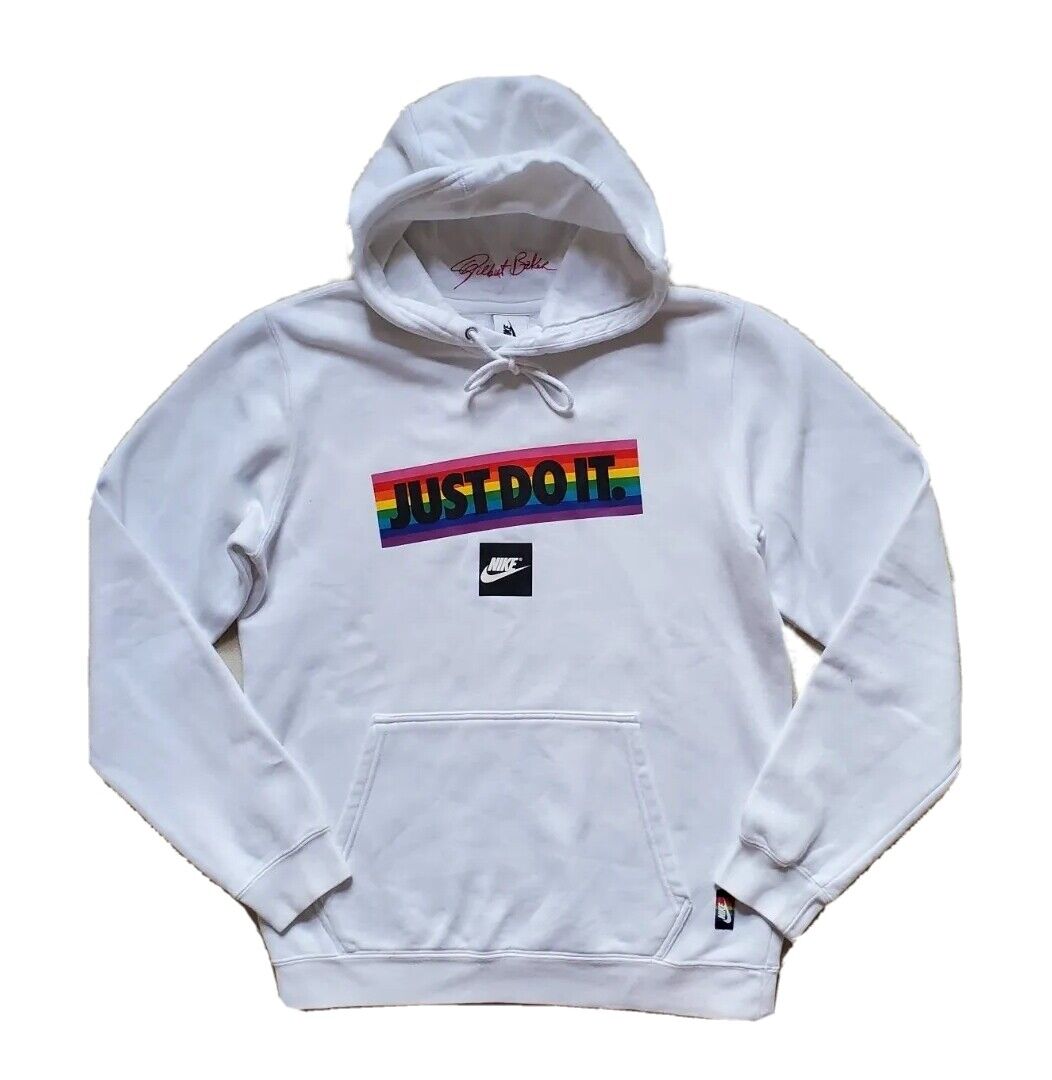 NIKE BETRUE HOODIE SWEATSHIRT Mens S GILBERT BAKER PRIDE FLAG 2019 WHI