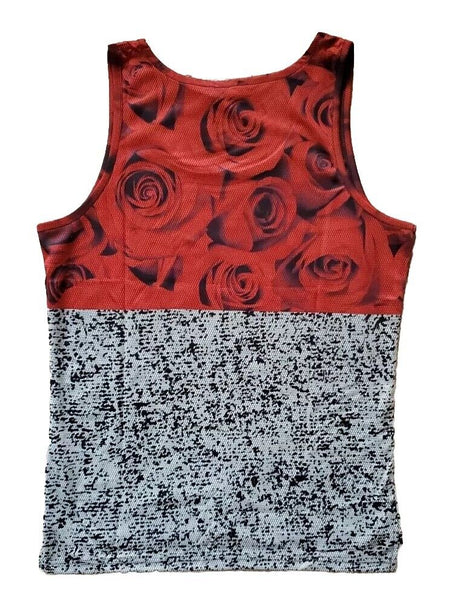 Designer Vest T Shirt Mens L Italian Abstract Roses Cotton Lycra Stretch