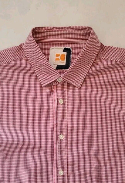 Hugo Boss Shirt Mens XL Regular Fit Red White Fine Check