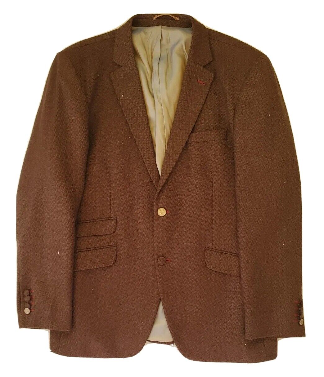 CLAUDIO LUGLI Blazer Jacket Mens 44 Khaki Tweed Wool Herringbone Italy Rrp £360