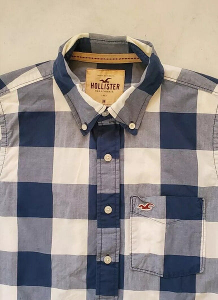 HOLLISTER Shirt Mens M Regular Fit Blue White Broad Check Cotton