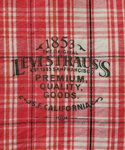 LEVIS Shirt Short Sleeved Mens L Regular Fit Red White Check Cotton