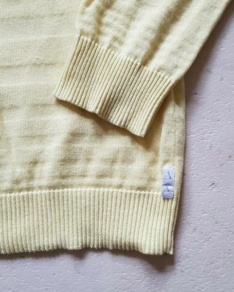 ARMANI Jumper Sweater Mens M Yellow Cotton Blend V Neck Textured Fine Knit