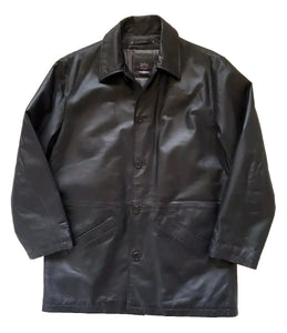 Mens Black Leather Jacket Field Coat XL Quilted Lining 1860 - New Never Worn