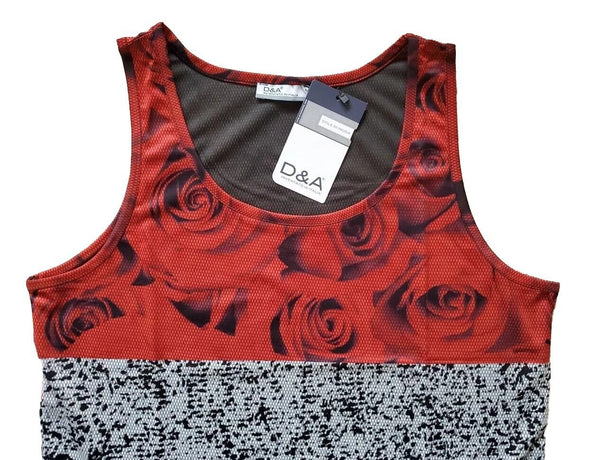 Designer Vest T Shirt Mens XL Italian Abstract Roses Cotton Lycra Stretch