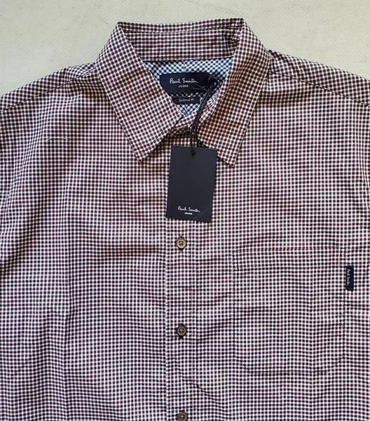 PAUL SMITH Shirt Short Sleeved Mens M Tailored Fit Red Black Gingham Check