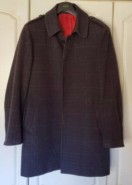 HOLLAND ESQUIRE Coat Overcoat Mens M Cashmere Wool Grey Windowpane Check £690