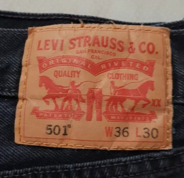 LEVIS 501 Jeans Mens W 36 L 30 Classic Fit Vintage Black Denim Red Tab