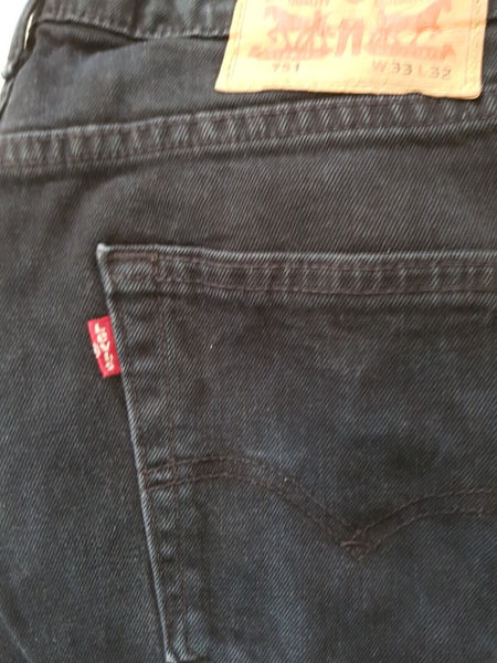 LEVIS 751 JEANS Mens W 33 L 32 Classic Fit Vintage Black Denim Red Tab