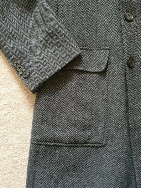 ASPEN COURT Trench Coat Overcoat Mens L Wool Blend Slate Grey Herringbone Weave