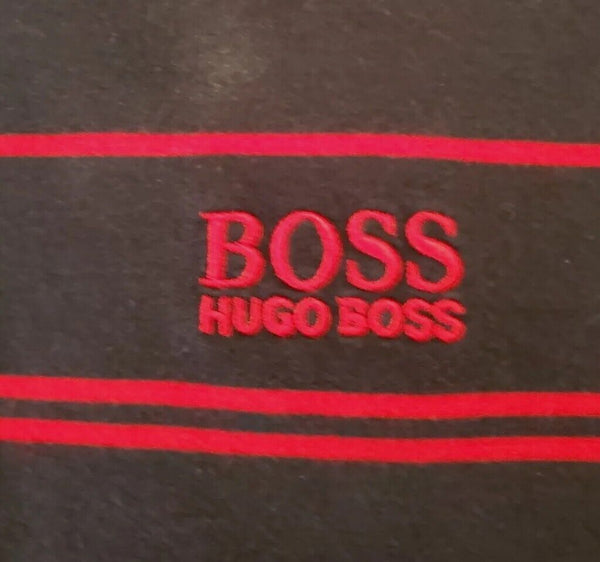 HUGO BOSS Polo Shirt Long Sleeved Mens S Red Blue Gradated Stripes Green Label