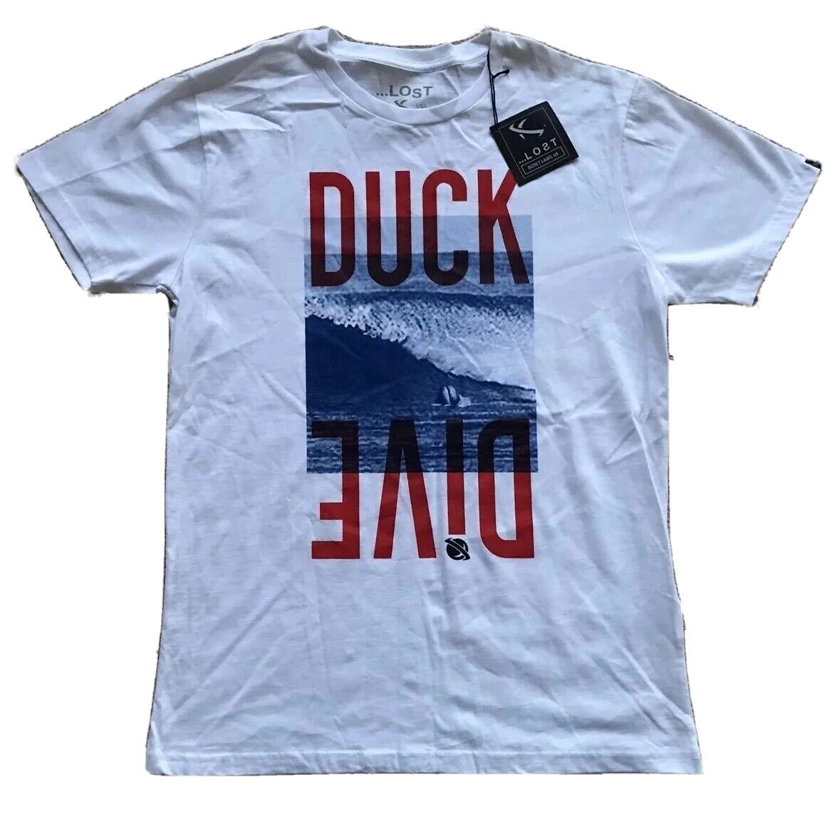 LOST Duck Dive T Shirt Tshirt Mens M Regular Fit White Cotton Graphic Print