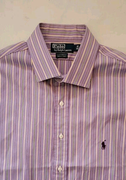 RALPH LAUREN Regent Formal Shirt Mens 18 Collar Custom Fit Lilac Striped Cotton