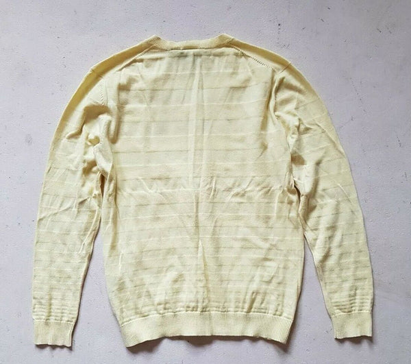 ARMANI Jumper Sweater Mens M Yellow Cotton Blend V Neck Textured Fine Knit