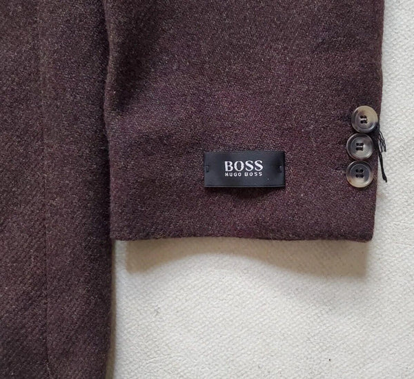 HUGO BOSS Jacket Blazer Mens 44 Tall Long Brown Tweed Pure Virgin Wool