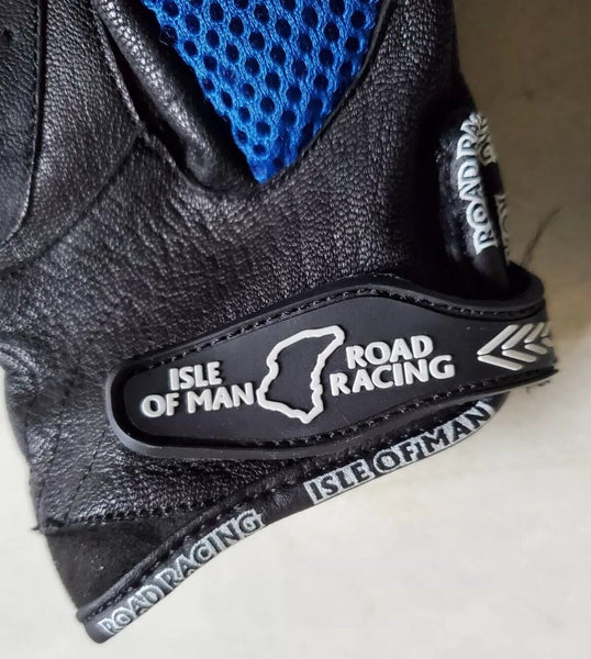 HRS Isle Of Man Road Racing Motorcycle Gloves Mens M Black Blue - Worn Once