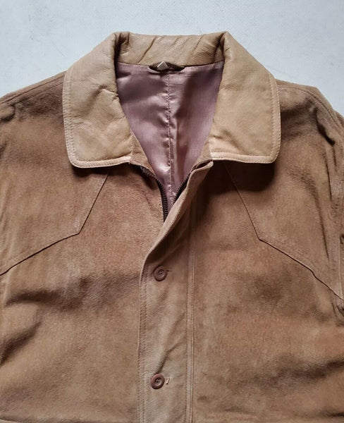 Vintage Suede Jacket Tan Pigskin Mens L 1980's Czechoslovakia - Mint Condition