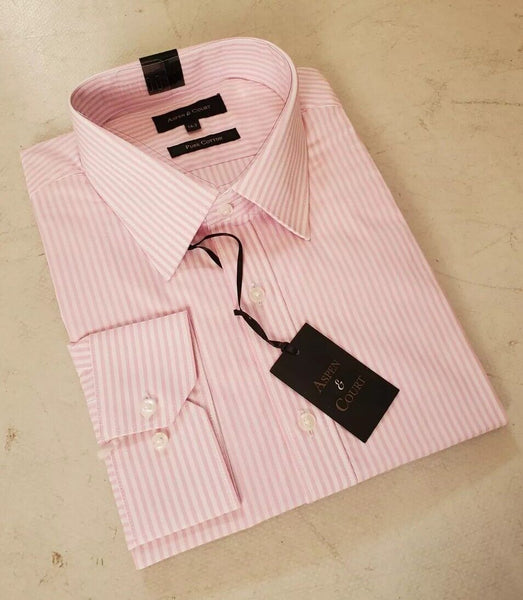 Aspen Court Shirt Mens 16.5 Collar Pink White Stripes Pure Cotton