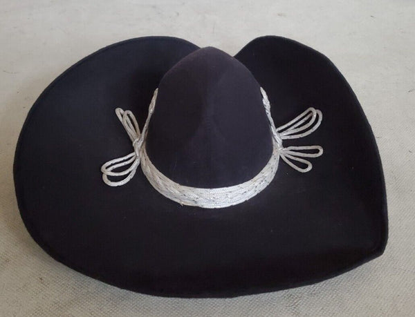 Vintage Pigalle Sombrero Mariachi Hat Custom Made Mexico 1980's Black Mens XS