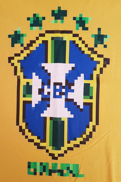 Brazil Football T Shirt Tshirt Mens S Pixelated Flag Yellow