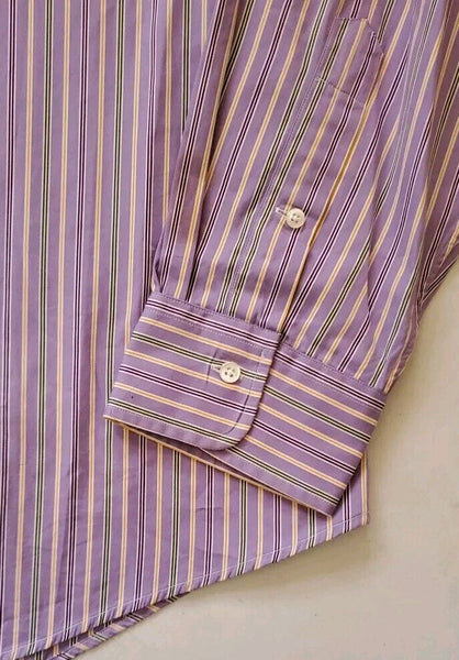 RALPH LAUREN Regent Formal Shirt Mens 18 Collar Custom Fit Lilac Striped Cotton