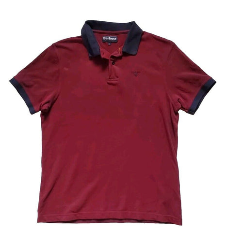 BARBOUR Polo Shirt Mens L Slim Fit Burgundy With Navy Trim