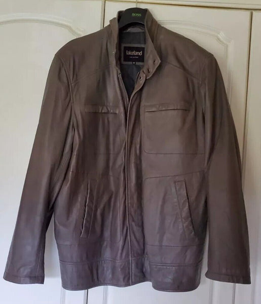 LAKELAND Leather Biker Jacket Cafe Racer Mens 48 Grey Very Soft Leather