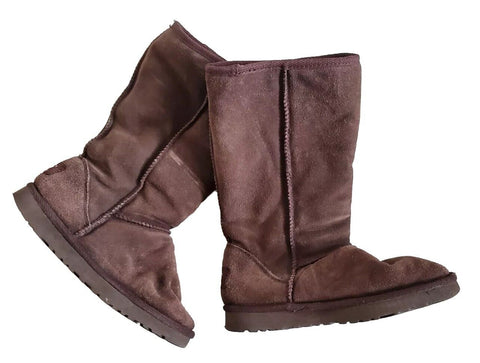 UGG Boots Classic Mid Calf Womens Uk 4 Eu 37 Brown Suede Shearling Lining