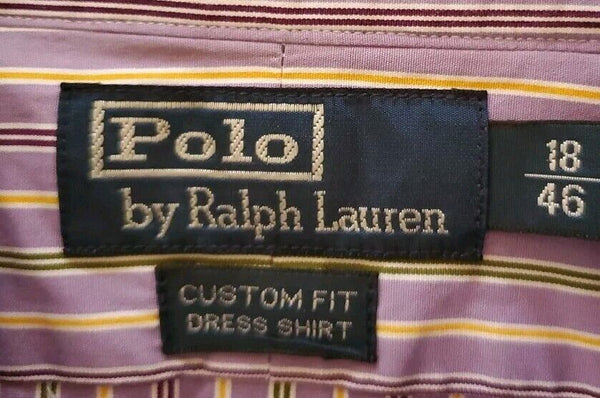 RALPH LAUREN Regent Formal Shirt Mens 18 Collar Custom Fit Lilac Striped Cotton