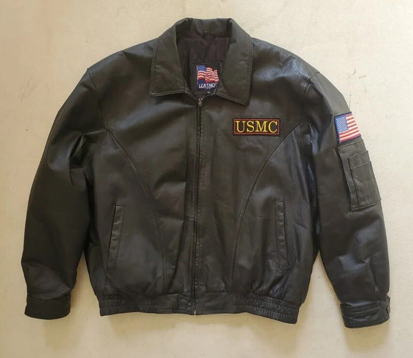 US Marine Corps Jacket Coat Black Leather Bomber Mens 2XL USA was $390