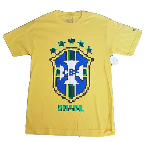 Brazil Football T Shirt Tshirt Mens S Pixelated Flag Yellow