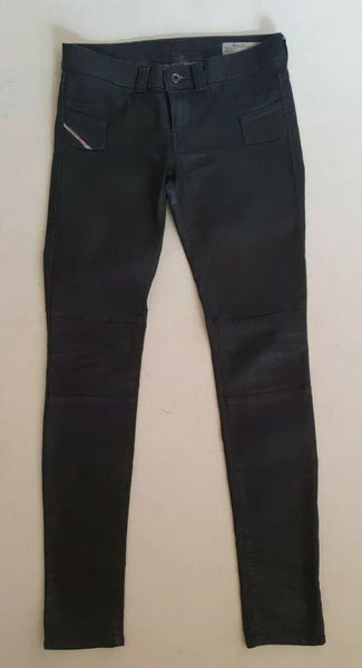 DIESEL Waxed Jegonfire Jeans Jeggings Super Slim Low Stretch Black W 29 Rrp £230