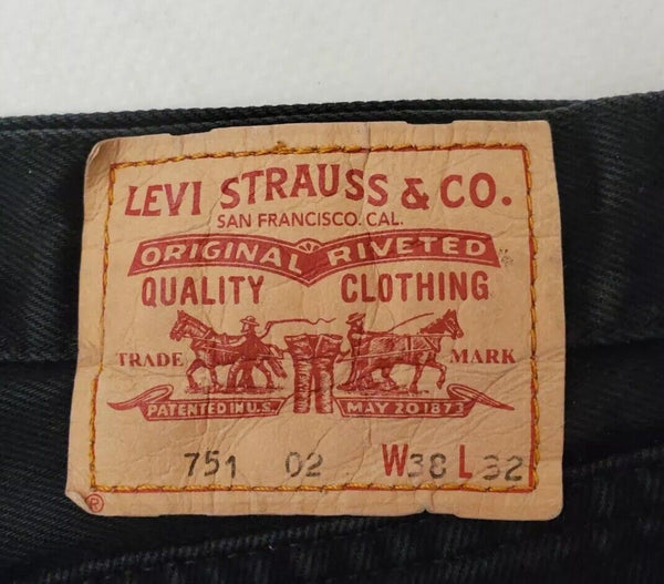 LEVIS 751 JEANS Mens W 38 L 32 Classic Fit Vintage Black Denim Red Tab