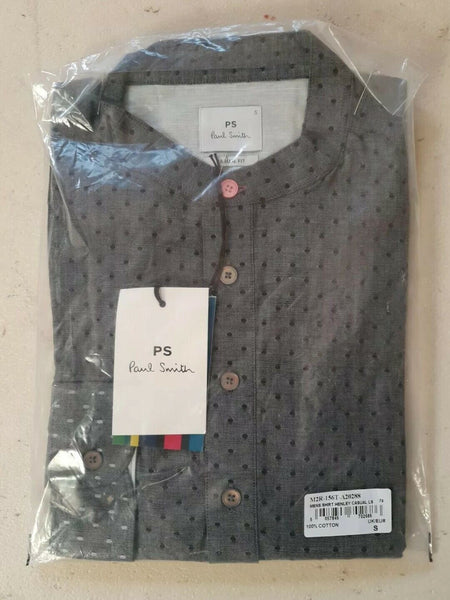 PAUL SMITH GRANDAD SHIRT Henley Grey Polkadot Mens S Rrp £145