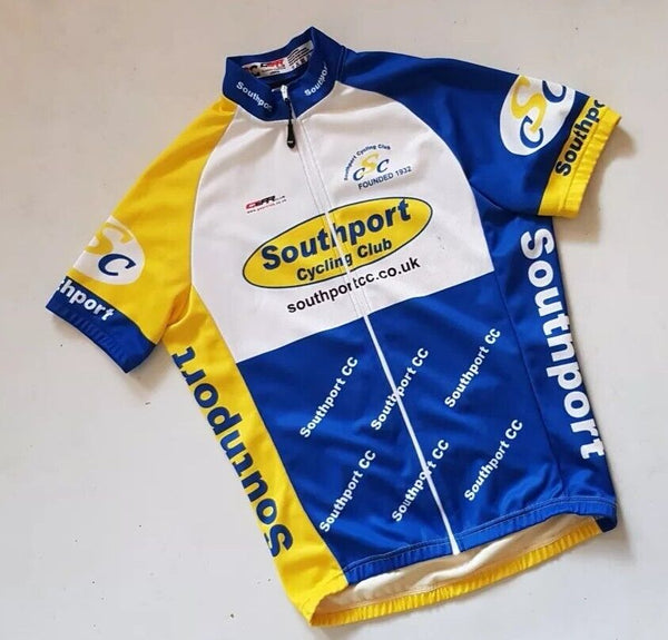 Southport Cycling Club Jersey Shirt Mens M Fitted Gear Club Full Zip Blue Yellow