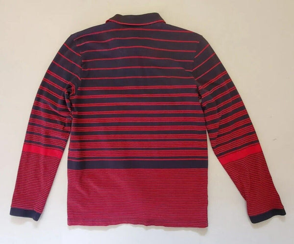 HUGO BOSS Polo Shirt Long Sleeved Mens S Red Blue Gradated Stripes Green Label