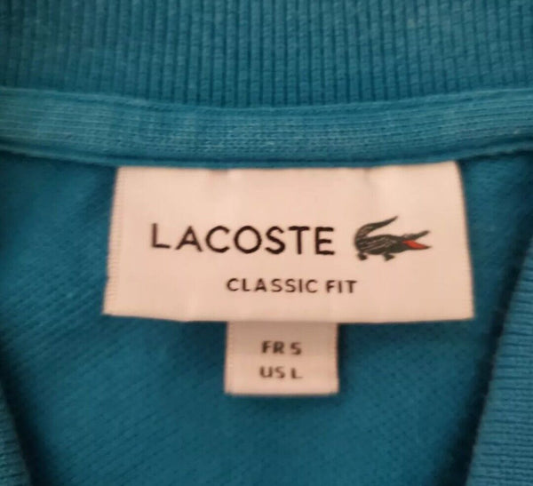 LACOSTE Polo Shirt Mens L 5 Classic Fit Atlantic Blue Cotton Authentic