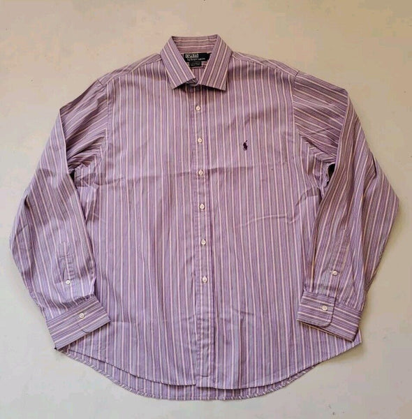 RALPH LAUREN Regent Formal Shirt Mens 18 Collar Custom Fit Lilac Striped Cotton