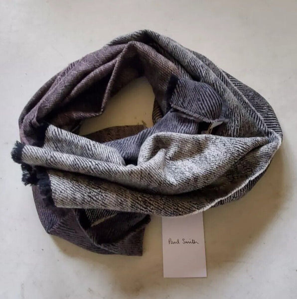 PAUL SMITH SCARF Mens Cashmere Wool XL Size Monochrome Fade Made in UK