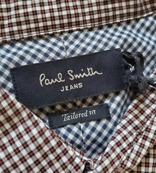 PAUL SMITH Shirt Short Sleeved Mens M Tailored Fit Red Black Gingham Check