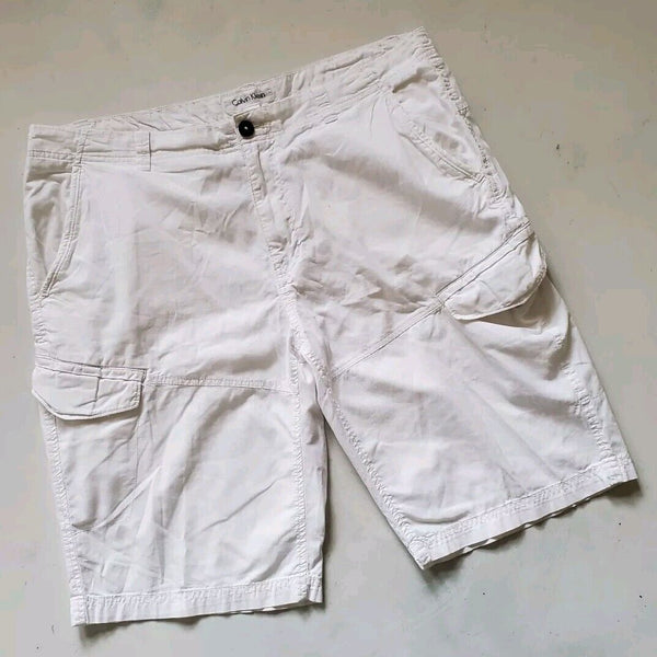 CALVIN KLEIN Cargo Shorts Mens W 36 White Cotton