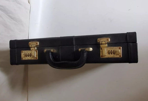 Briefcase Attache Black Leather Combination Locks Vintage 80's