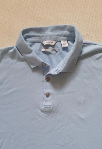 CALVIN KLEIN Polo Shirt Mens L Liquid Touch Slim Fit Pale Blue Jersey