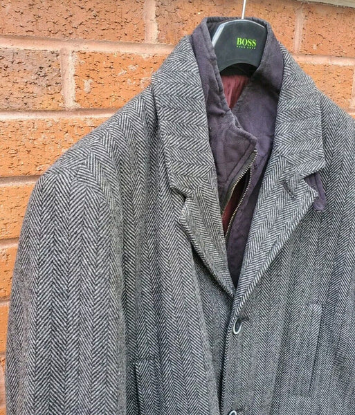 MARKS SPENCER Trench Coat Overcoat Mens XXL UK 48 R Charcoal Grey Wool Blend