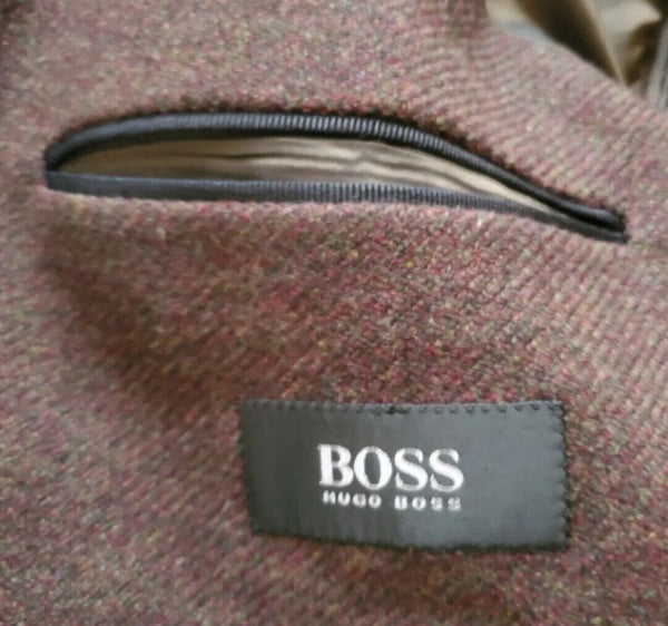 HUGO BOSS Jacket Blazer Mens 44 Tall Long Brown Tweed Pure Virgin Wool