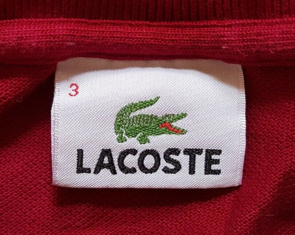 LACOSTE Polo Shirt Mens 3 S Regular Fit Claret Red Iconic Croc Devanlay