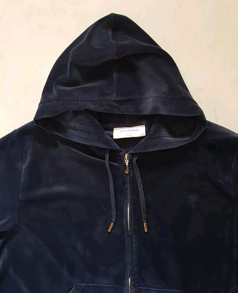 Juicy Couture Hoodie Jacket Y2K Womens 3XL Navy Blue Velour Gold Zip Vintage