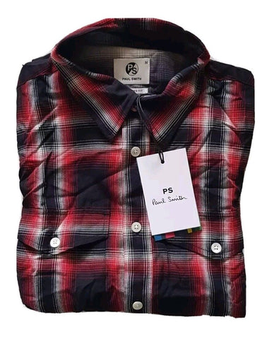 PAUL SMITH Shirt Mens M Tailored Slim Fit Red Black Check Contrast Back Panel