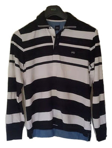 HUGO BOSS Rugby Shirt Jersey Mens XL Black White Broad Stripe