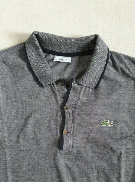 LACOSTE Polo Shirt Mens 6 XL Long Sleeved Grey Black Iconic Croc Authentic